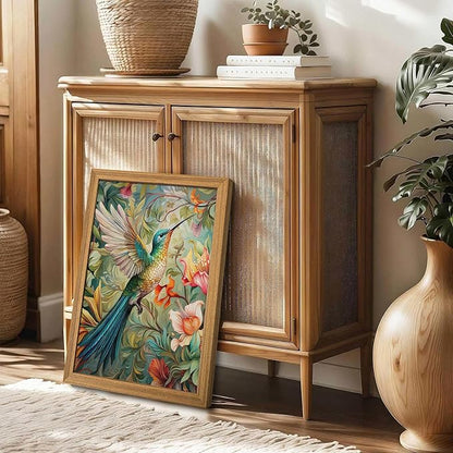 Framed Vintage 3D Textured Wall Art - Colorful Hummingbird Floral Wall Decor - Hand Painted Sandstone Nature Botanical Picture for Living Room Bedroom Home Decor 16x24 inch