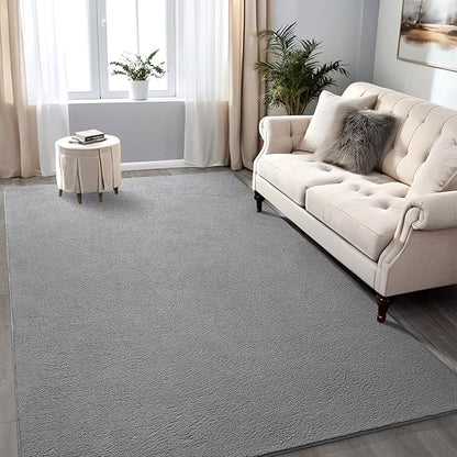 Gray Rugs for Bedroom Living Room, 4x6 ft Grey Area Rug, Washable Memory Foam Indoor Carpet, Modern Aesthetic Minimalist Non-Slip Carpets for Boys Girls Adults Home Decor