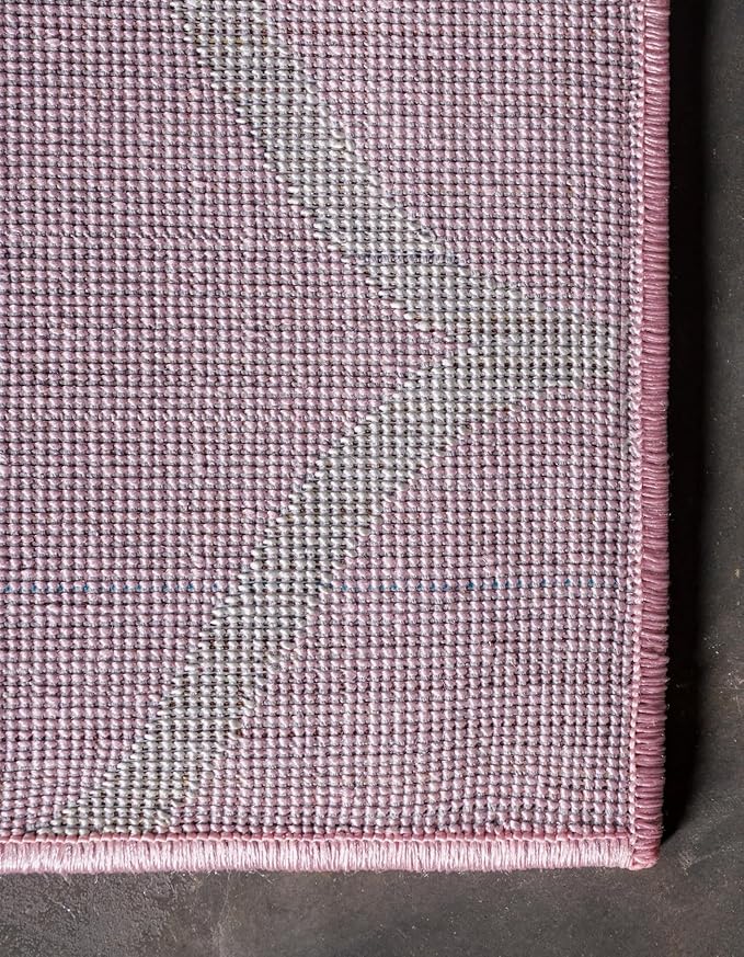 Unique Loom Trellis Frieze Collection Area Rug - Rounded (2' x 10' Runner, Light Pink/ Ivory)