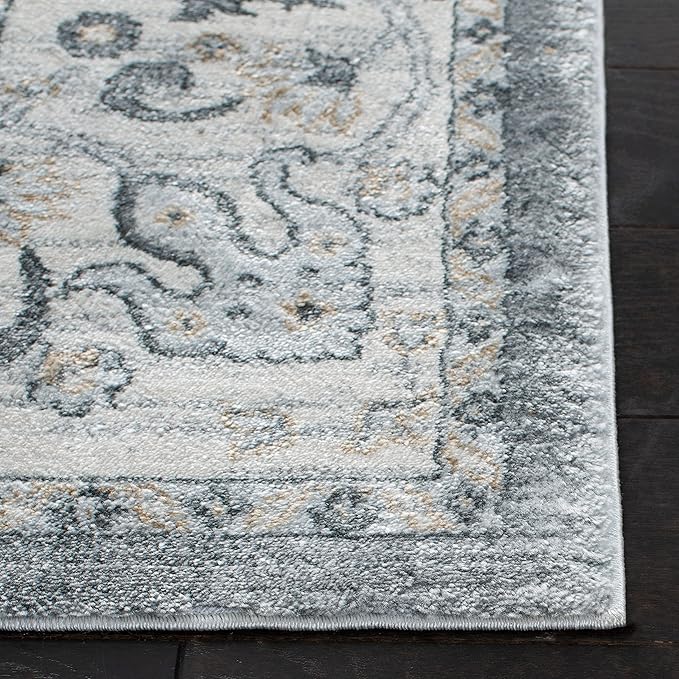 SAFAVIEH Isabella Collection 8' Round Grey/Cream ISA940F Oriental Non-Shedding Entryway Foyer Living Room Bedroom Kitchen Area Rug