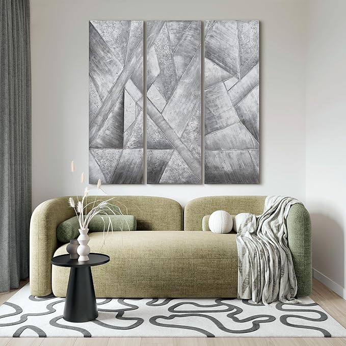 Empire Art Direct Abstract Wall Art Textured Hand Painted Canvas by Martin Edwards, Triptych, 60" x 20" each, Diamonds