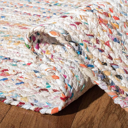 SAFAVIEH Braided Collection Runner Rug - 2'3" x 19', Ivory & Multi, Handmade Woven Cotton, Boho Reversible Style, Ideal for Living Room, Bedroom, Hallway (BRD210B)