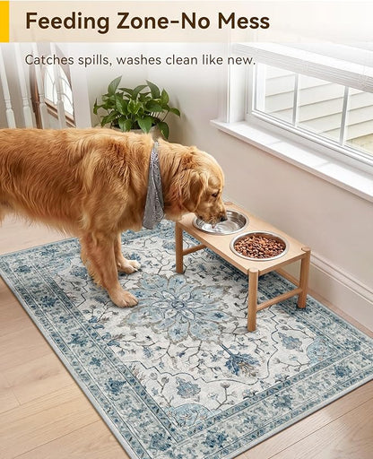 RELEANY Area Rugs 2'x3' Kitchen Rugs Entry Rug Small Rugs for Entryway Kitchen Bathroom Door Mat Indoor Entrance,Washable Non Slip, Light Blue Navy Beige Gray White