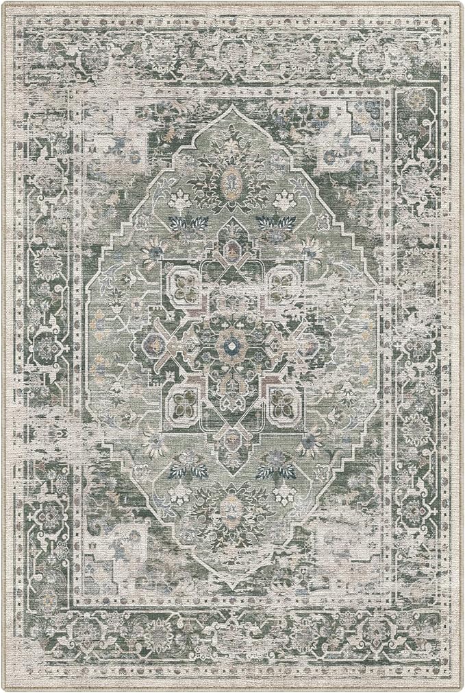 LUMI 8x10 Washable Area Rug for Living Room, Ultra Soft Stain Resistant Carpet with Non Slip Rubber Backing, Non-Shedding Low Pile Rugs for Bedroom, Dining Room, Indoor, Office