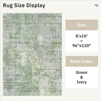 Soalmost Abstract Rug 8x10 Large Living Room Rugs Neutral Modern Washable Area Rugs for Bedroom Dining Room Non-Slip Stain Resistant Foldable Thin Rug Green