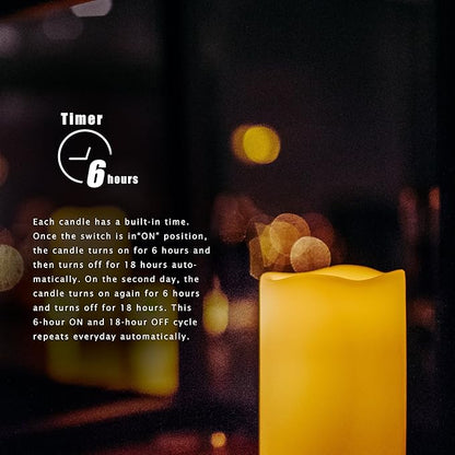 iZAN 3-Pack Battery Operated Flameless LED Candles with Timer Outdoor Waterproof Flickering Timing LED Pillar Candles for Home Wedding Party Festival Décor Long Battery Life 1500+ Hours 3”x5”