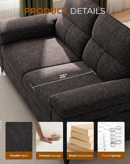 Upvilla 71.25" Modern Sofa Couch for Living Room, Deep Seat Sofas with 8” Cushion, Comfy 2-Seater Chenille Loveseat with Convertible Armrest, Removable Sofa Cover, High Leg (Dark Gray)