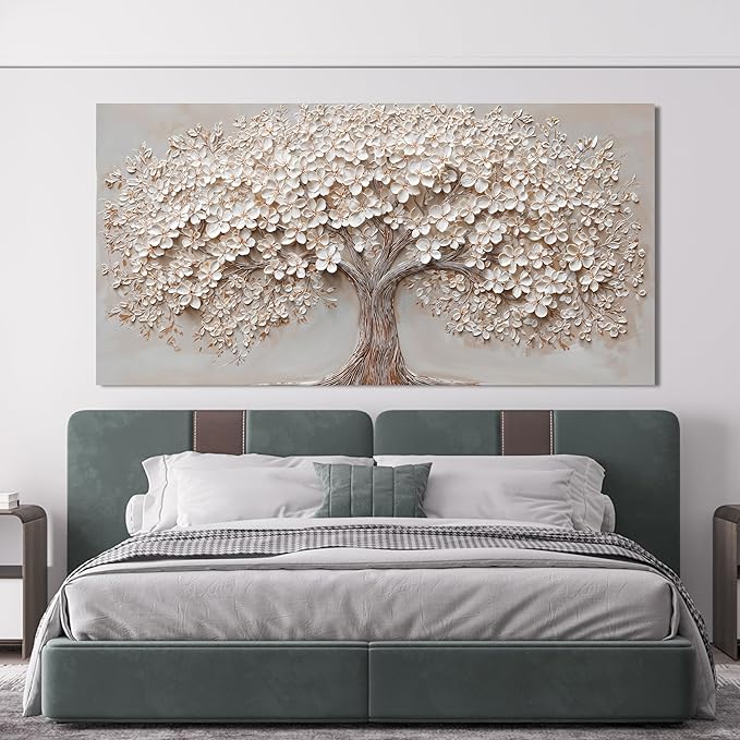 Canvas Wall Art Decor Prints Botanical Large Wall Art Pictures for Living Room Canvas Art Wall Decor Oversized Tree of Life Wall Art Decor Modern White Wall Art Prints Artwork for Walls Bedroom Office Decor 39" X 78"