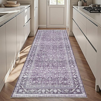 OPPODREAM Vintage Purple 3x6 Runner Rug, 3 x 6 Retro Washable Rug Non Slip, Low-Pile Faux Wool Carpet, Distressed Floor Mat for Kitchen, Hallway, Entry-Way, Entrance, Indoor Back Door