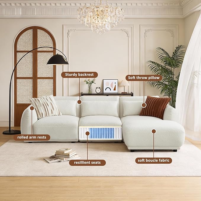 L Shaped Modular Sectional Couch with Removable Ottoman, Convertible Cloud Sofa for Living Room,Comfort Small Couch for Small Spaces(3 Set + 1 Ottomans - White)