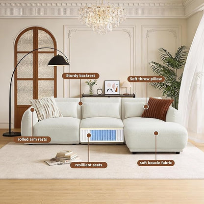 L Shaped Modular Sectional Couch with Removable Ottoman, Convertible Cloud Sofa for Living Room,Comfort Small Couch for Small Spaces(3 Set + 1 Ottomans - White)