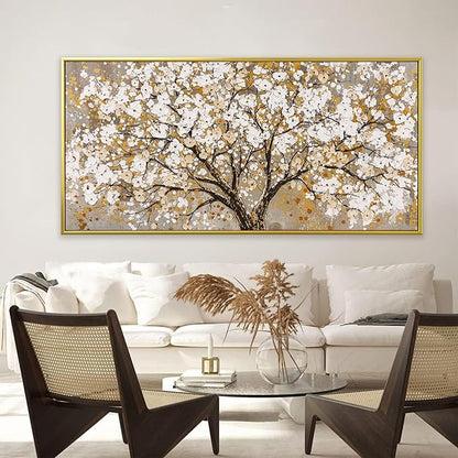Large Gold Framed Wall Art Print Gold Abstract Tree Of Life Framed Modern Artwork Canvas Painting Gold Tree Pictures Home Decor Ready To Hang For Bedroom Living Room 29" X 58"