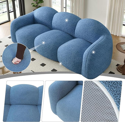 90" Modern Teddy Velvet Sofa Couch – One-Piece Memory Foam 3-Seater Sofa with Rounded Arms, Soft & Cozy Upholstery for Living Room