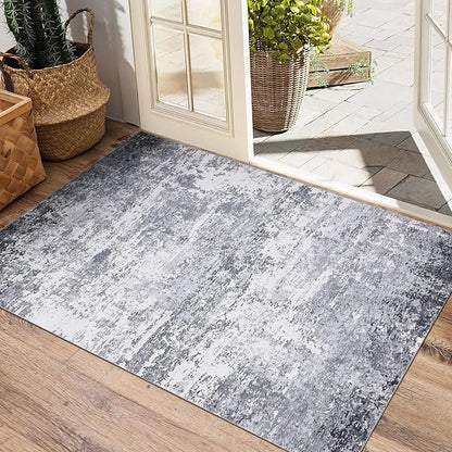 ROYHOME Modern Abstract 2x3 Area Rug Non Slip Non Shedding Low Pile Stain Resistant Rug for Entryway Kitchen Bedroom,Light Grey