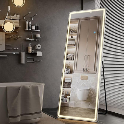 71" x 26" Arched Full Length Mirror with LED Lights, Floor Mirror with Stand, Wall Mirror Full Length, Body Floor Mirror, Wall Mounted Mirror for Bedroom, Dimmable, Tempered Glass