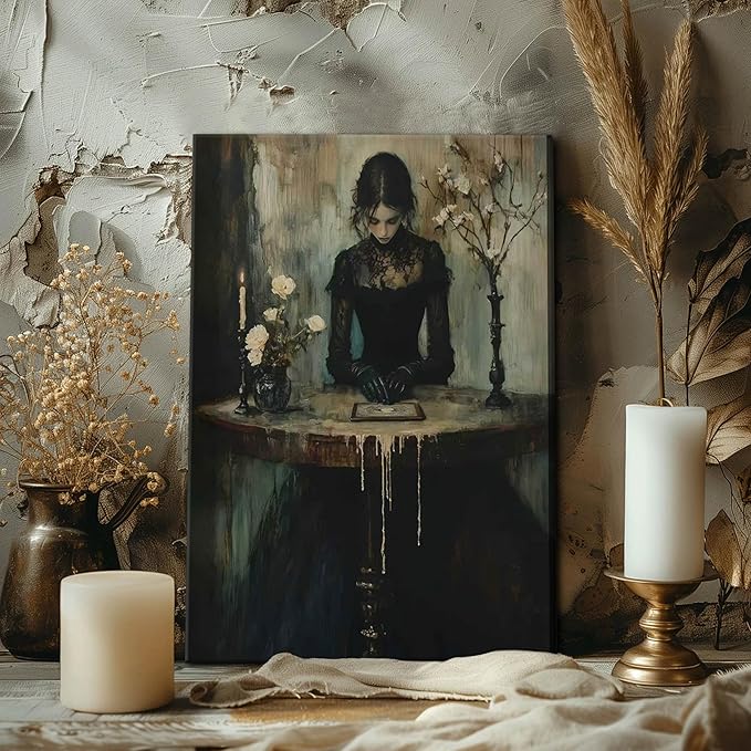 Dark Academia Wall Art, Moody Gothic Victorian Canvas Wall Decor Painting, Vintage Creepy Aesthetic Artwork Poster Prints Pictures for Living Room Bedroom 12x16 Inch Framed
