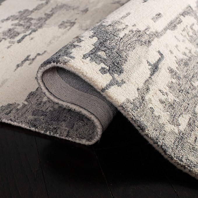 SAFAVIEH Abstract Collection 6' Round Charcoal / Ivory ABT465H Handmade Abstract Premium Wool Area Rug