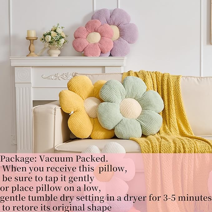 Flower Pillow, 15.75" Blue Throw Pillows Cute Daisy Decorative Pillow Cushion Seating Home Decorative for Bed, Sofa, Couch
