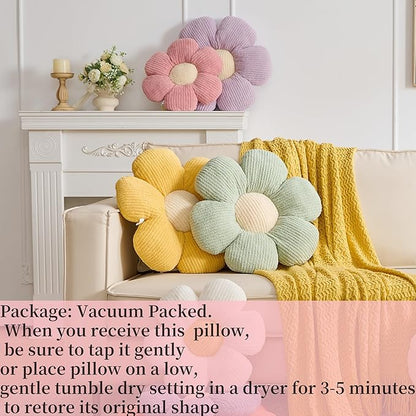 Flower Pillow, Cute Daisy Pillow Off White Throw Pillow Cushion 15.75" Home Decorative for Couch Bed