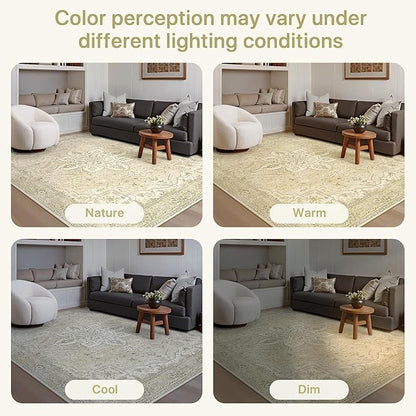 GENIMO 2X5 Washable Vintage Runner Rug for Hallway, Non-Slip Low Pile Chenille Print Rug, Soft Rugs for Indoor Entryway Kitchen Corridor, Linen & Taupe