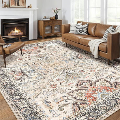 8x10 Area Rugs for Living Room - Large Carpet Ultra Thin Soft Washable Oriental Vintage Floral Distressed Big Indoor Carpets for Bedroom Nursery Dorm Home Decor Aesthetic - Multi