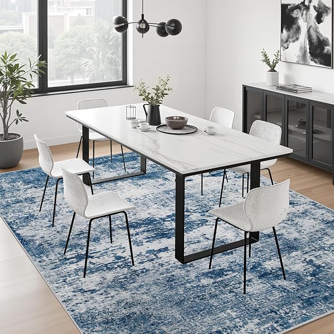 4x4 Area Rug Living Room Rug: Washable Modern Abstract Soft Thin Rug Indoor Floor No Slip Stain Resistant Carpet for Bedroom Dining Room Farmhouse Nursery Home Office - Blue