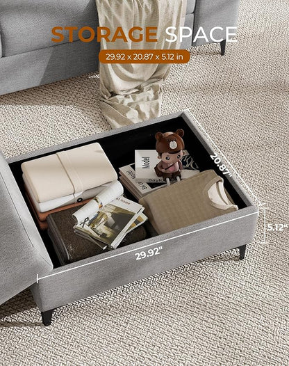 71.25" L Shaped Sectional Couches for Living Room, Deep Seat Sofa with Storage Ottoman & 8”Cushion, Comfy 2-Seater Chenille Loveseat, Convertible Armrest, Removable Cover for Small Space(Light Gray)
