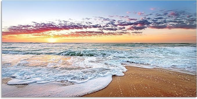 TutuBeer 1 Panels Beach Home Beach Decor for Home Beach Decorations White Beach Sunrise with Deep Blue Sky Beach Pictures of the Beach Kitchen Decor Beach Decorations for Home Decor 20" x 40" x 1