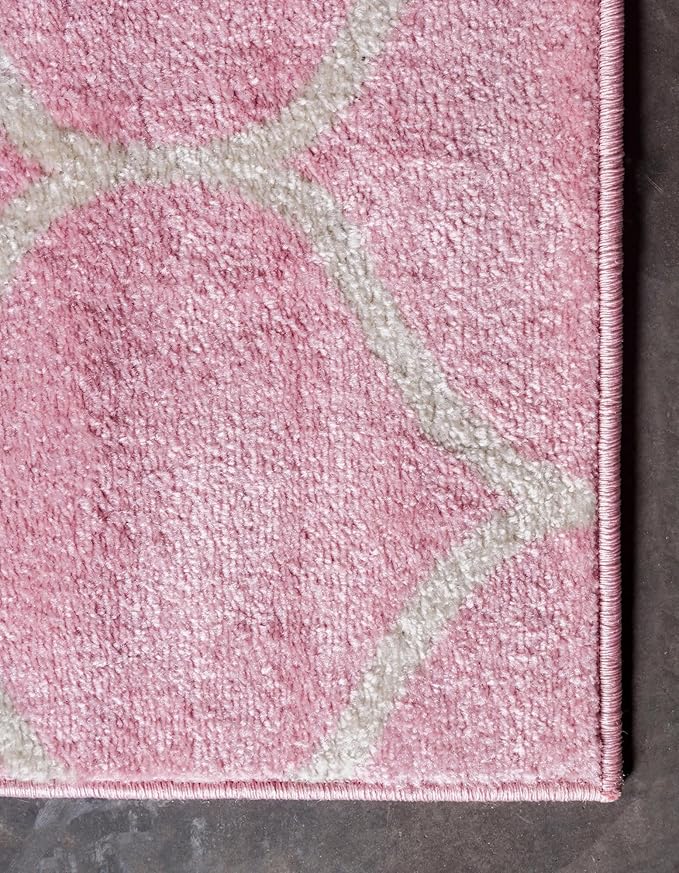 Unique Loom Trellis Frieze Collection Area Rug - Rounded (2' x 10' Runner, Light Pink/ Ivory)