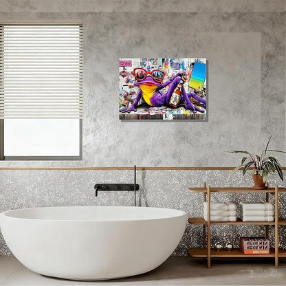 12x16 Urban Graffiti Purple Frog with Sunglasses Wall Art Canvas Painting Gallery Pop Art Street Artwork Decor Teen Little Boys Room Pictures Kids Bedroom Men Office Living room Framed Posters