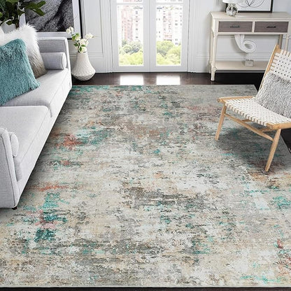 ROYHOME Modern Abstract Area Rug 8x10 Non Slip Non Shedding Rug Low Pile Stain Resistant for Bedroom Living Room,Colorful