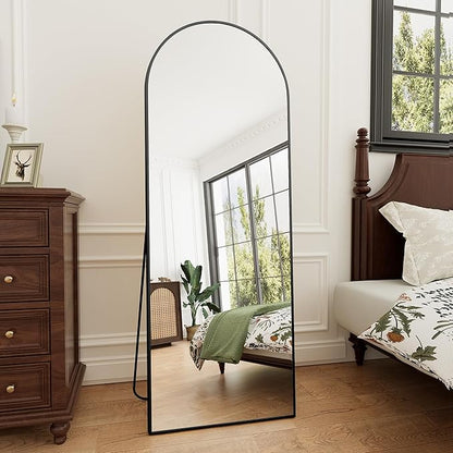 Rowjut 64"x21"Floor Mirror Arched Full Length Mirros, Mirror Floor Length Standing Hanging or Leaning & Large Full Body & Wall Mirror for Bedroom, Living Room, Aluminum Frame, Black