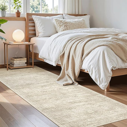 Soalmost Washable Runner Rug, 2'6" x 8' Non-Slip Kitchen Vintage Foldable Hallway Runners for Entryway, Laundry, Bedroom, Beige
