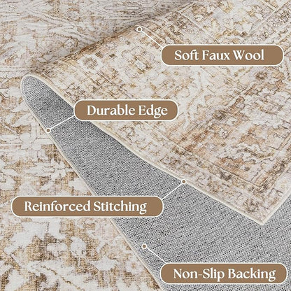 BILEEHOME Tan Area Rug 6x9 for Living Room,Washable Stain Resistant Rustic Country Farmhouse Rugs for Dining Room Table,Sand Beige