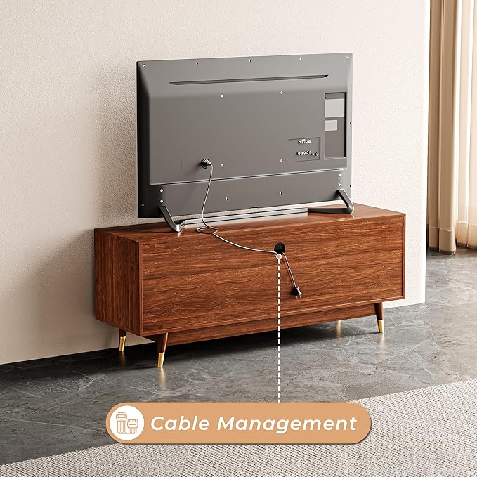 78'' Walnut Finish Entertainment Center for 32/43/55 inch TV, Included 55'' TV Stand and Glass Display Cabinet, 2-Piece Brown Mid Century Modern Wood Media Console for Living Room