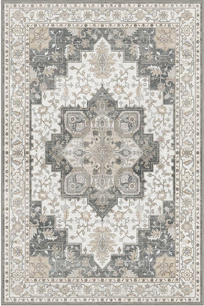 GENIMO Area Rug 2x3 Doormat, Machine Washable Low Pile Rugs, Small Retro Chenille Entryway Mat for Entrance, Hallway, Kitchen and Corridor, Heathered Grey