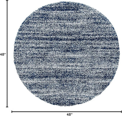 SAFAVIEH Hudson Shag Collection Area Rug - 4' Round, Navy & Ivory, Non Shedding & Easy Care, 1.25-inch Thick, Ideal for High Traffic Areas in The Living Room, Bedroom, Dining (SGH295N-4R)