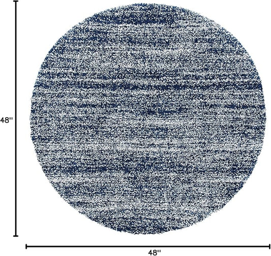 SAFAVIEH Hudson Shag Collection Area Rug - 4' Round, Navy & Ivory, Non Shedding & Easy Care, 1.25-inch Thick, Ideal for High Traffic Areas in The Living Room, Bedroom, Dining (SGH295N-4R)