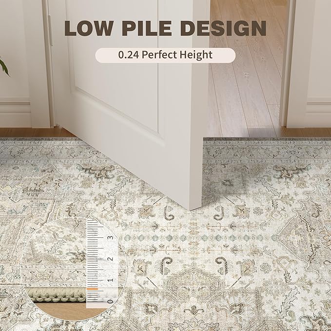 6x9 Area Rugs for Living Room, Machine Washable Non Slip Vintage Rug, Non-Slip Stain Resistant, Large Soft Home Decor Rug for Bedroom Dining Room (Brown/Ivory,6'x9')