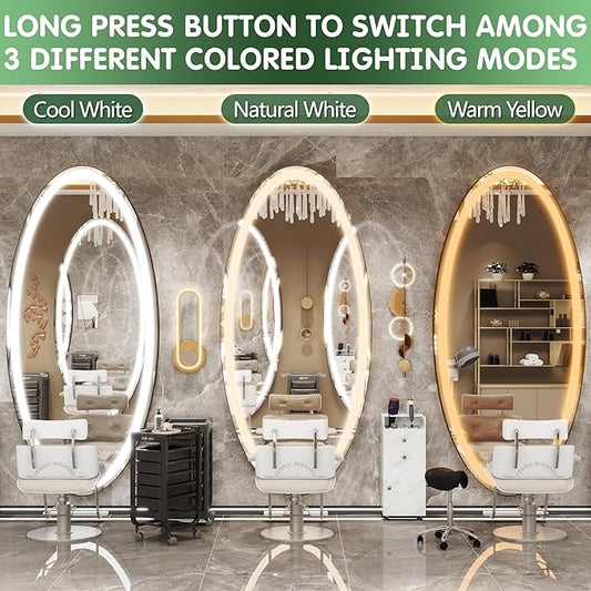 FENNIO 70" x 36" Large Wall Mounted Mirror with LED Lights, Oval Full Length LED Lighted Full Body Dressing Mirror for Bedroom, Salon, Brushed Aluminum Frame, Tempered Glass