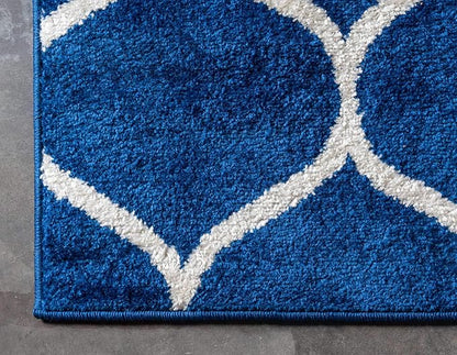 Unique Loom Trellis Frieze Collection Area Rug - Rounded (2' x 6' 1" Runner, Navy Blue/ Ivory)