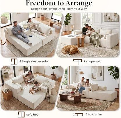 106" Cloud Sectional Boneless Couches for Living Room, Modular L Shaped Couch with Deep Seat Oversized Right Facing Chaise, Memory Foam Compressed Spineless 3 Seater Sofa for Apartment, Beige