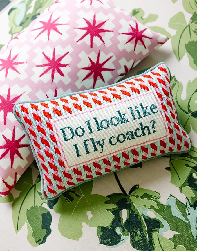 FURBISH Needlepoint Decorative Throw Pillow - Fly Coach - 9"x15" - Small Embroidered Designer Pillow for Living Room, Couch, Sofa, Chair & Bed - Eclectic Home Decor