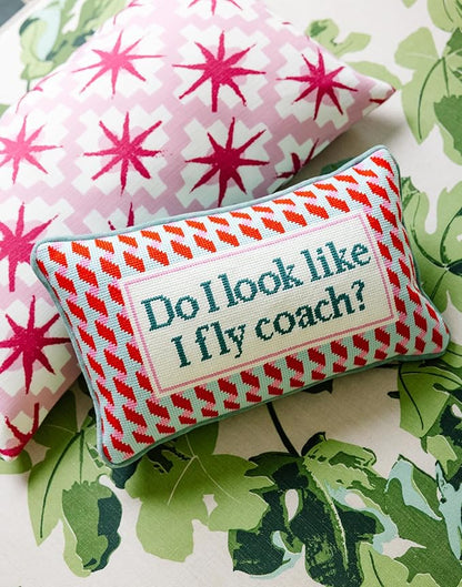 FURBISH Needlepoint Decorative Throw Pillow - Fly Coach - 9"x15" - Small Embroidered Designer Pillow for Living Room, Couch, Sofa, Chair & Bed - Eclectic Home Decor