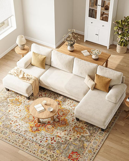 U-Shaped Sectional Couches for Living Room | 112 Inch Modern Sectional Couch | Warm White Chenille Sofa with Double Chaise for Apartment