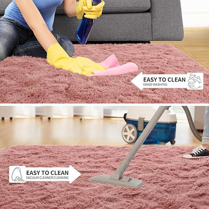 Tepook Area Rugs 9x12 for Living Room, Super Soft Fluffy Rugs for Bedroom, Modern Shaggy Rug Fuzzy Carpets for Kids, Plush Indoor Nursery Home Decor Rug with Non-Slip Bottom, Blush