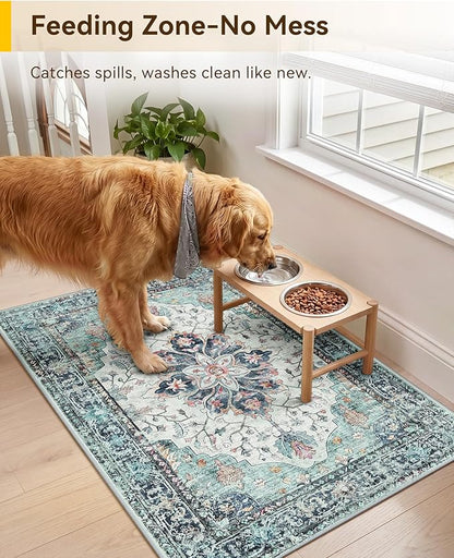 RELEANY Area Rugs 2'x3' Kitchen Rugs Entry Rug Small Rugs for Entryway Kitchen Bathroom Door Mat Indoor Entrance,Washable Non Slip, Green Navy Blue White Red Teal Colorful