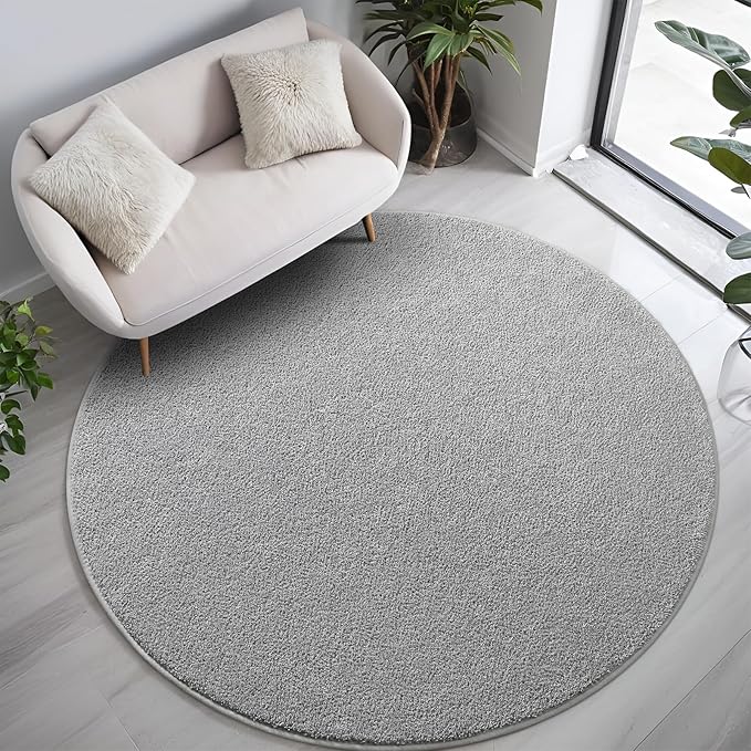 Grey Round Area Rugs for Living Room Bedroom, 4x4 Feet Ultra Soft Memory Foam Modern Indoor Circle Carpet, Non-Slip Comfy Washable Circular Rug for Boys Girls Nursery Room Home Decor