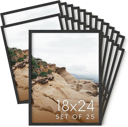 Haus and Hues 18x24 Black Oak Wood Picture Frames Set of 25 - Premium Bulk Picture Frames 18x24 Bundle - Elegant Gallery Wall Frame Set for Posters, Art Display - Ideal for Wall Decor in Home & Office