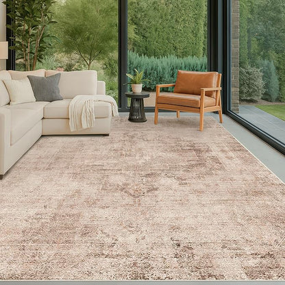 Hazo Haus Farmhouse Area Rugs 8x12 for Living Room - Abstract Medallion Rug for Bedroom, Dining Room Under Table, Washable Non Slip, Fade & Stain Resistance
